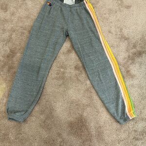 Aviator Nation Heather Gray Joggers with Multicolor Stripes